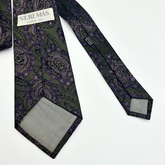 Vintage St. Remas Dark Green Paisley Pattern  Silk Neck Tie Made in Italy - Picture 6 of 6